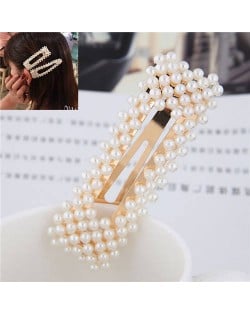 Pearls All-over Design Bar Shape Women Hair Clip - Golden
