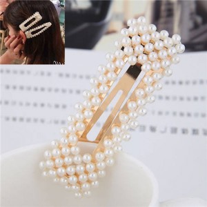 Pearls All-over Design Bar Shape Women Hair Clip - Golden