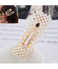 Pearls All-over Design Bar Shape Women Hair Clip - Golden