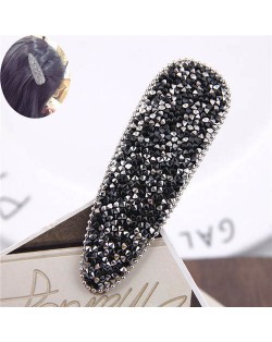 Shining Rhinestone Embellished Bar Shape Hair Barrette - Black