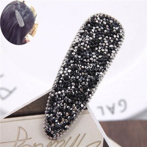 Shining Rhinestone Embellished Bar Shape Hair Barrette - Black