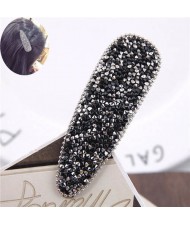 Shining Rhinestone Embellished Bar Shape Hair Barrette - Black