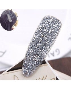 Shining Rhinestone Embellished Bar Shape Hair Barrette - Silver