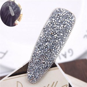 Shining Rhinestone Embellished Bar Shape Hair Barrette - Silver