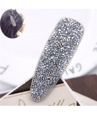 Shining Rhinestone Embellished Bar Shape Hair Barrette - Silver