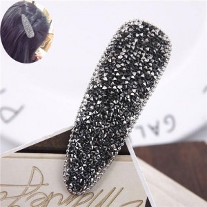 Shining Rhinestone Embellished Bar Shape Hair Barrette - Gray