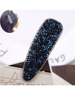 Shining Rhinestone Embellished Bar Shape Hair Barrette - Blue