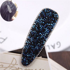 Shining Rhinestone Embellished Bar Shape Hair Barrette - Blue