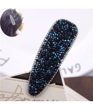 Shining Rhinestone Embellished Bar Shape Hair Barrette - Blue