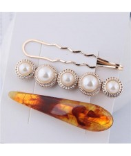 Artificial Amber and Pearl Fashion Women Hair Clips Combo - Brown