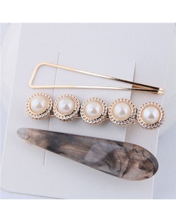 Artificial Amber and Pearl Fashion Women Hair Clips Combo - Black