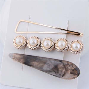 Artificial Amber and Pearl Fashion Women Hair Clips Combo - Black