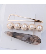 Artificial Amber and Pearl Fashion Women Hair Clips Combo - Black