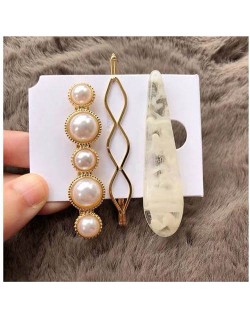 Artificial Amber and Pearl Fashion Women Hair Clips Combo - White