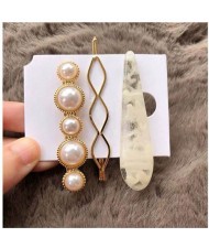 Artificial Amber and Pearl Fashion Women Hair Clips Combo - White