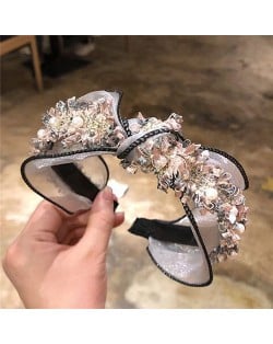 Pearl and Flowers Embellished Korean Fashion Lace Women Hair Hoop - Pink