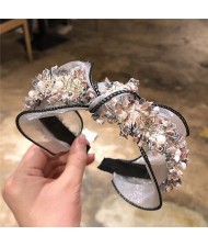 Pearl and Flowers Embellished Korean Fashion Lace Women Hair Hoop - Pink