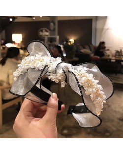 Pearl and Flowers Embellished Korean Fashion Lace Women Hair Hoop - White