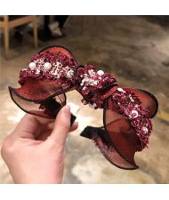Pearl and Flowers Embellished Korean Fashion Lace Women Hair Hoop - Red