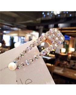 Graceful Style Pearl Embellished Shining Rhinestone Women Hair Clip - Golden