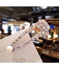Graceful Style Pearl Embellished Shining Rhinestone Women Hair Clip - Golden