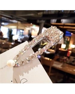 Graceful Style Pearl Embellished Shining Rhinestone Women Hair Clip - Silver