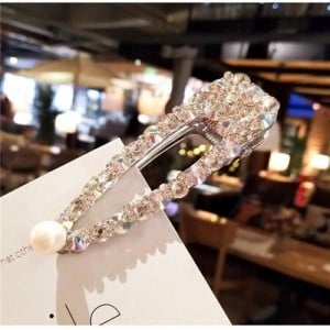 Graceful Style Pearl Embellished Shining Rhinestone Women Hair Clip - Silver