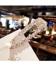 Graceful Style Pearl Embellished Shining Rhinestone Women Hair Clip - Silver