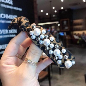 Pearl and Beads Embellished High Fashion Hair Band - Leopard Prints
