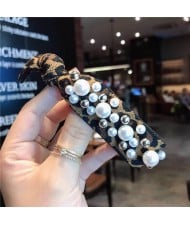 Pearl and Beads Embellished High Fashion Hair Band - Leopard Prints