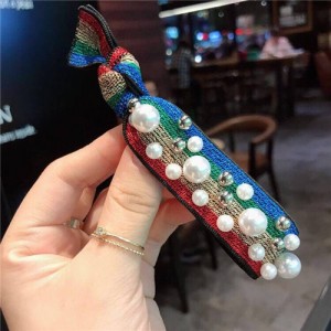 Pearl and Beads Embellished High Fashion Hair Band - Multicolor