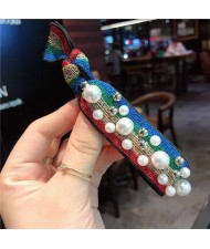 Pearl and Beads Embellished High Fashion Hair Band - Multicolor
