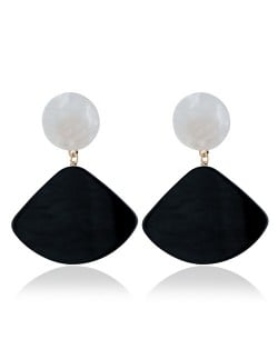 Fan-shape Pendant Button Design Costume Fashion Earrings - Black