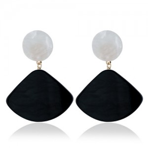 Fan-shape Pendant Button Design Costume Fashion Earrings - Black