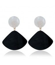 Fan-shape Pendant Button Design Costume Fashion Earrings - Black