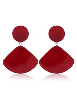 Fan-shape Pendant Button Design Costume Fashion Earrings - Red