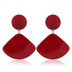 Fan-shape Pendant Button Design Costume Fashion Earrings - Red