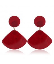 Fan-shape Pendant Button Design Costume Fashion Earrings - Red