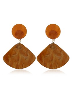 Fan-shape Pendant Button Design Costume Fashion Earrings - Brown