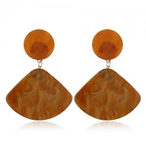 Fan-shape Pendant Button Design Costume Fashion Earrings - Brown