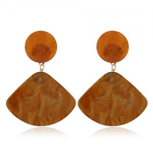 Fan-shape Pendant Button Design Costume Fashion Earrings - Brown