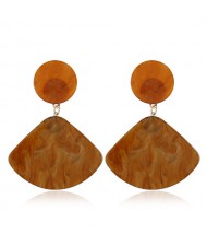 Fan-shape Pendant Button Design Costume Fashion Earrings - Brown