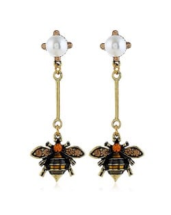 Pearl Inlaid Vintage Bee Dangling Fashion Costume Earrings