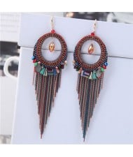 Crystal Hoop with Tassel Chains Design Fashion Earrings - Multicolor