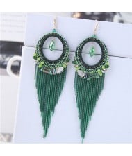 Crystal Hoop with Tassel Chains Design Fashion Earrings - Green