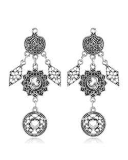 Vintage Floral Pattern Dangling Fashion Earrings - Silver