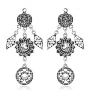 Vintage Floral Pattern Dangling Fashion Earrings - Silver