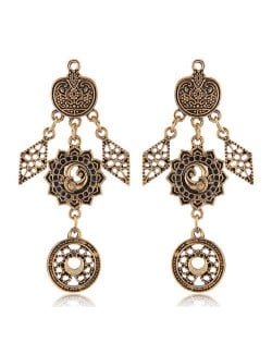 Vintage Floral Pattern Dangling Fashion Earrings - Golden