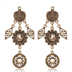 Vintage Floral Pattern Dangling Fashion Earrings - Golden