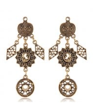Vintage Floral Pattern Dangling Fashion Earrings - Golden